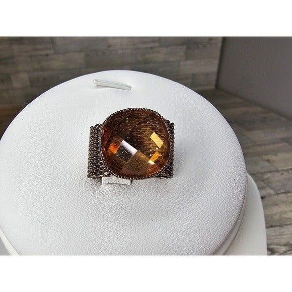 Copper Colored Large Orange Stone Mesh Chain Ring, Size 6 - Picture 1 of 4